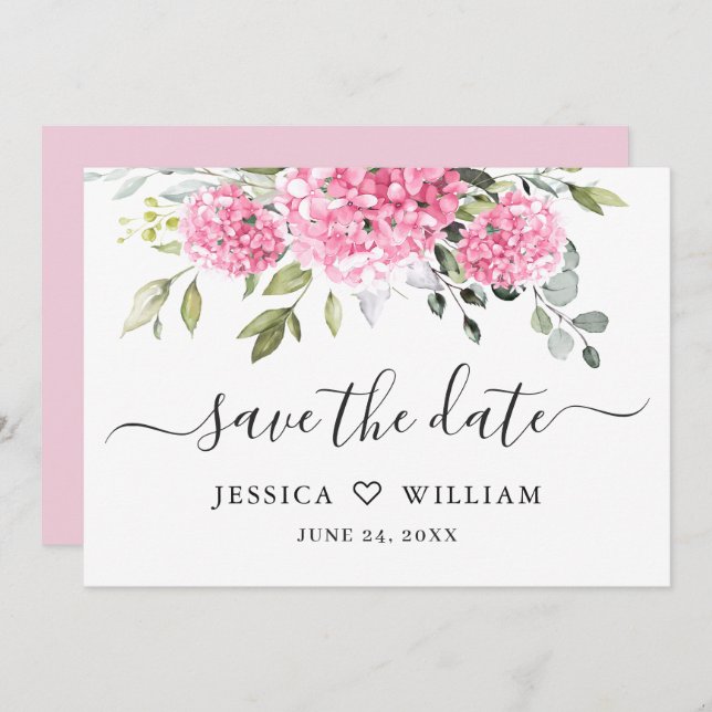 Elegant Pink Hydrangea Floral Wedding Save The Date (Front/Back)