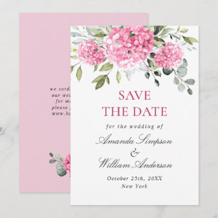 Elegant Pink Hydrangea Floral Wedding Save The Date