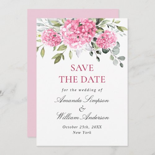 Elegant Pink Hydrangea Floral Wedding Save The Date