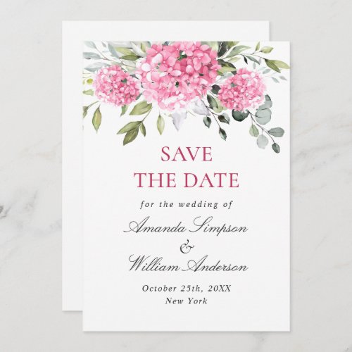 Elegant Pink Hydrangea Floral Wedding Save The Date