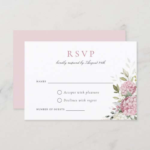 Elegant Pink Hydrangea Greenery Wedding RSVP Card