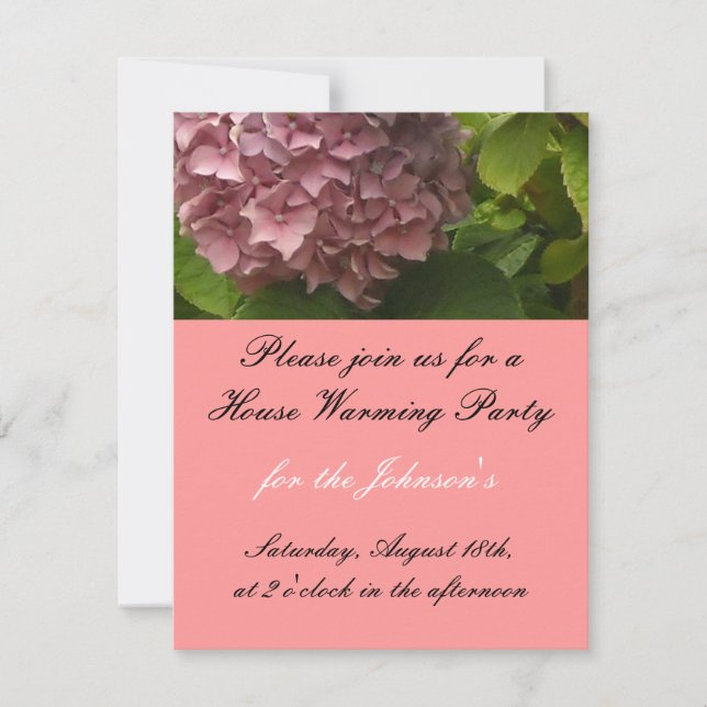 Elegant Pink Hydrangea House Warming Invitation (Front)