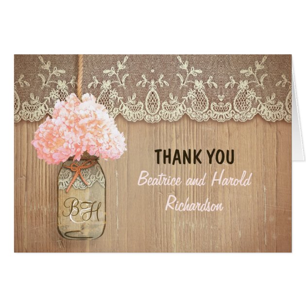 Elegant Pink Hydrangea Mason Jar Wedding Thank You Card