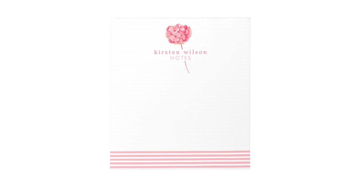 Elegant Pink Hydrangea - Personalized Notepad | Zazzle
