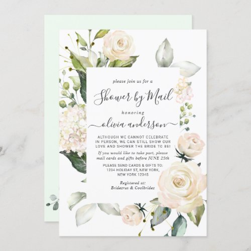 Elegant Pink Hydrangea Roses Bridal Shower by Mail Invitation