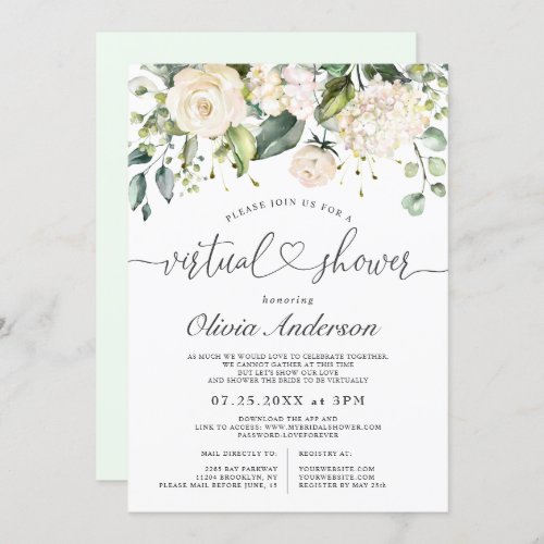 Elegant Pink Hydrangea Roses virtual Bridal Shower Invitation
