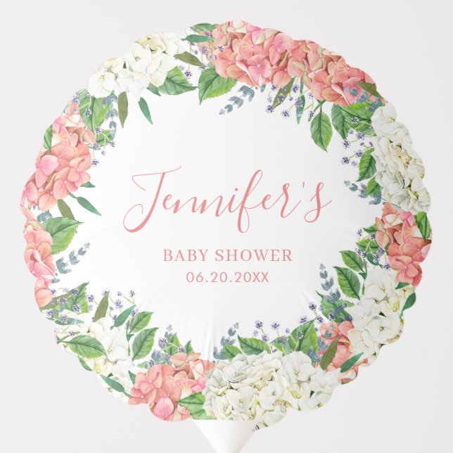 Elegant Pink Hydrangea Summer Spring Baby Shower Balloon (Front)