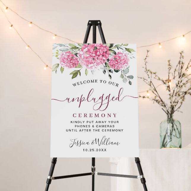 Elegant Pink Hydrangea Unplugged Wedding Ceremony Foam Board (In Situ (Stand))