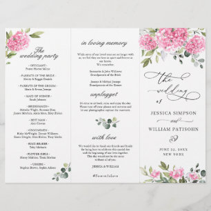 Elegant Pink Hydrangea Wedding Ceremony Program