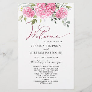 Elegant Pink Hydrangea Wedding Ceremony Program