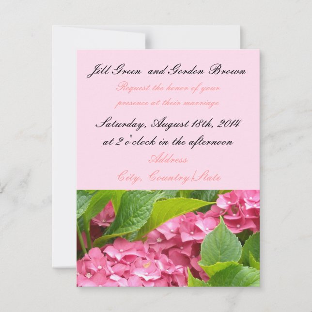 Elegant Pink Hydrangea Wedding Invitation (Front)