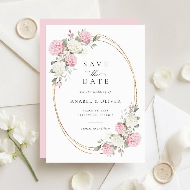 Elegant Pink Hydrangea Wedding Save the Date Invitation (Creator Uploaded)