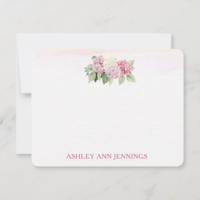 Elegant Pink Hydrangeas Personalized Stationery Note Card (Front)