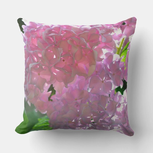 Elegant Pink Hydrangeas, pink flowers pink flowers Outdoor Pillow (Front)
