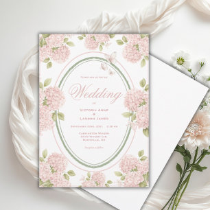 Elegant Pink Hydrangeas Vintage Wedding Invitation