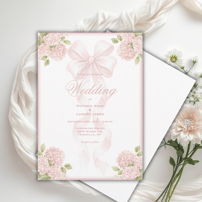 Elegant Pink Hydrangeas Vintage Wedding Invitation (Creator Uploaded)