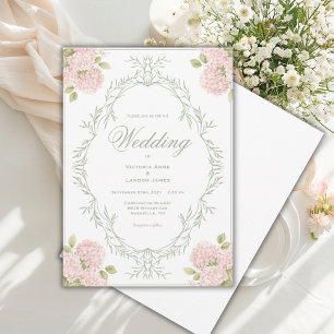 Elegant Pink Hydrangeas Vintage Wedding Invitation