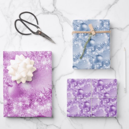 Elegant Pink Ice Blue and Violet Christmas Ball Wrapping Paper Sheets