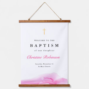 Elegant Pink Ink Welcome Baptism Christening Hanging Tapestry