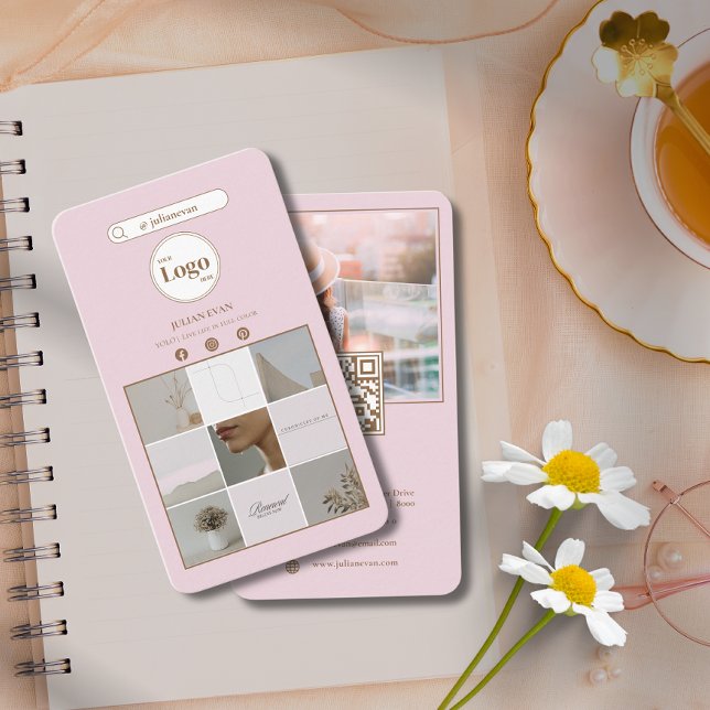 Elegant Pink Instagram Photo Collage Business Card (Elegant Pink Instagram Photo Collage Business Card)