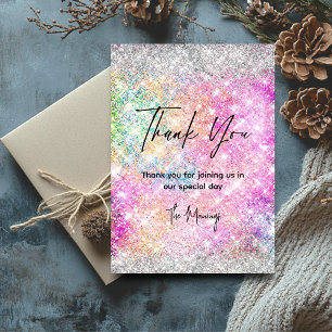 Elegant Pink Iridescent Glitter Thank You Card