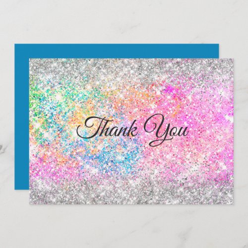 Elegant pink iridescent pink silver glitter thank you card