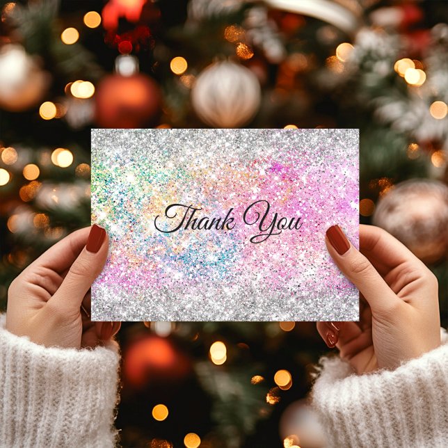 Elegant pink iridescent pink silver glitter thank you card (Creator Uploaded)