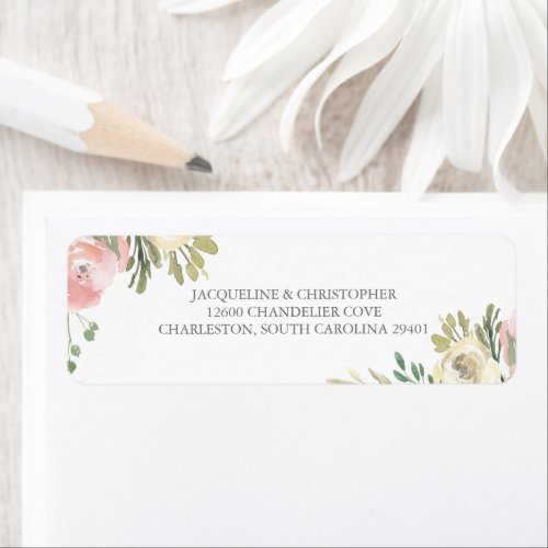 Elegant Pink Ivory Floral Wedding Return Address Label
