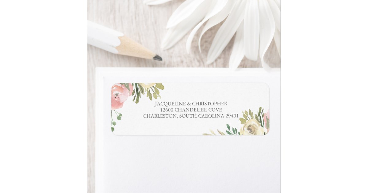Elegant Pink Ivory Floral Wedding Return Address Label | Zazzle