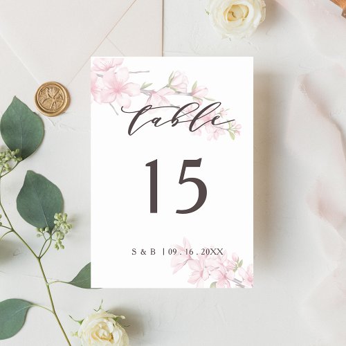Elegant Pink Japanese Cherry Blossom Watercolor Table Number