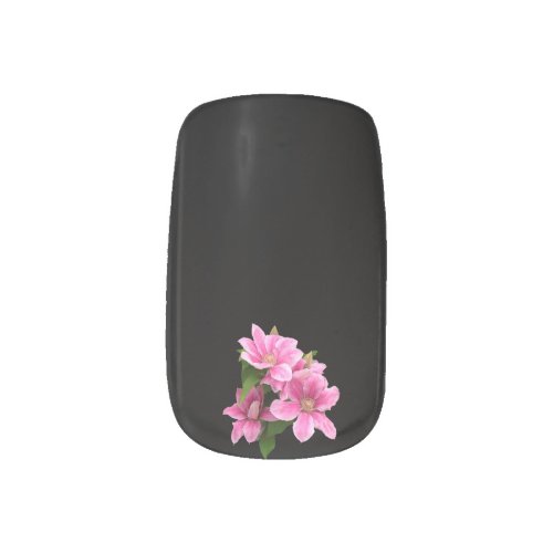 Elegant pink Japanese flower on black background Minx Nail Art