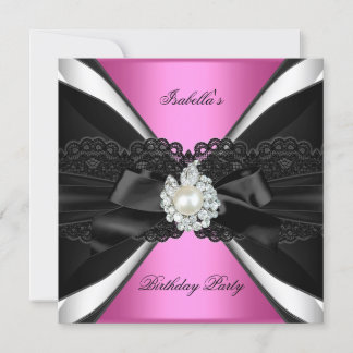Elegant Pink Jewel Black White Birthday Party Invitation