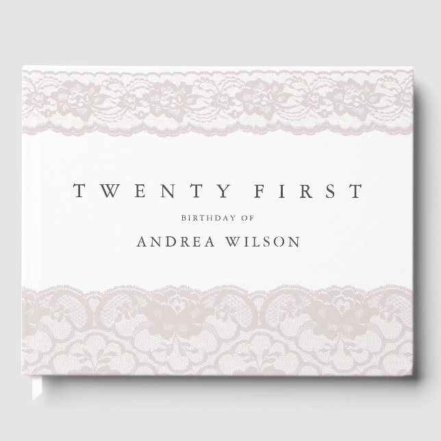 Elegant Pink Lace 21st Birthday Party Guest Book (Front)
