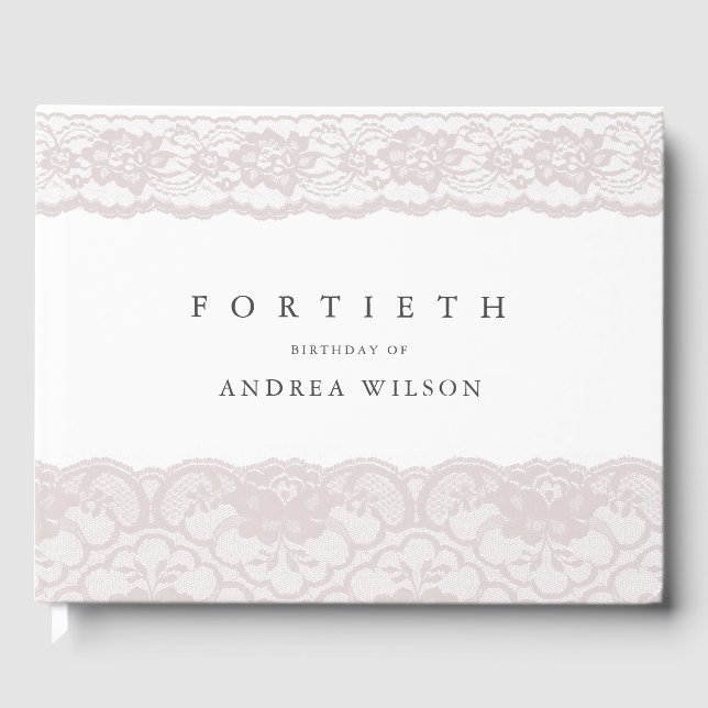 Elegant Pink Lace 40th Birthday Party Guest Book (Front)