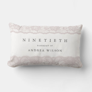 Elegant Pink Lace 90th Birthday Gift Lumbar Pillow