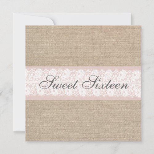 Elegant Pink Lace Burlap Birthday Invitation