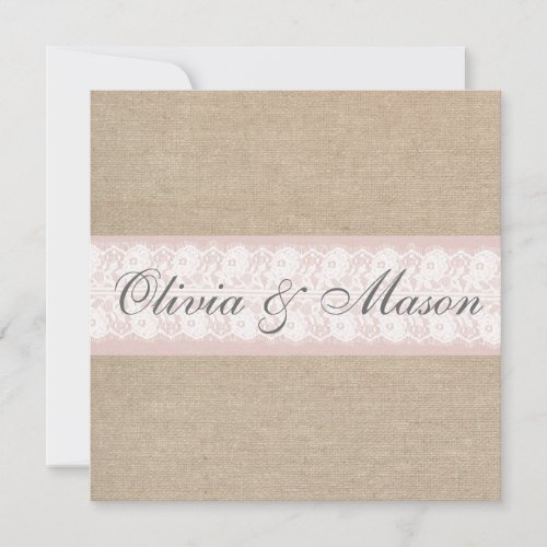 Elegant Pink Lace Burlap Wedding Invitation