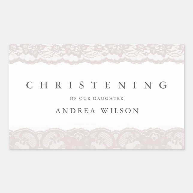 Elegant Pink Lace Christening baptism favor Rectangular Sticker (Front)