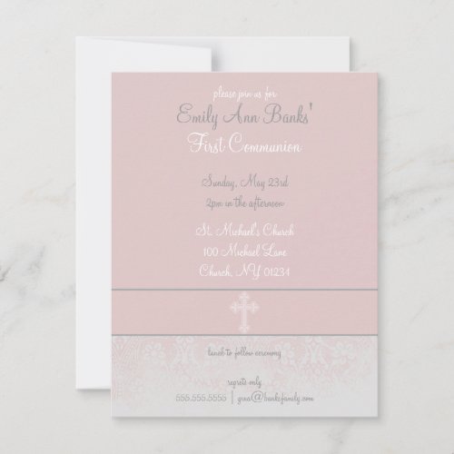 Pink Lace First Holy Communion Invitations
