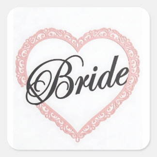 Elegant Pink Lace Heart Bride Wedding Favor Sticke Square Sticker