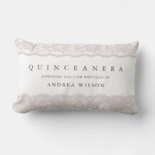 Elegant Pink Lace Quinceanera Party Birthday GIft Lumbar Pillow