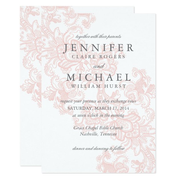 Elegant Pink Lace Wedding Invitation