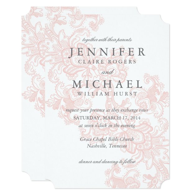 Elegant Pink Lace Wedding Invitation