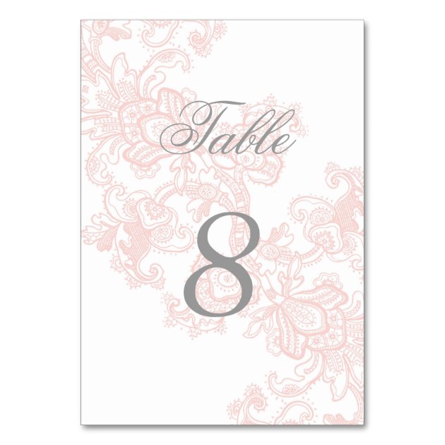 Elegant Pink Lace Wedding Table Number Card