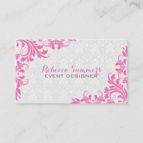 Elegant Pink Lace White Damasks Business Card