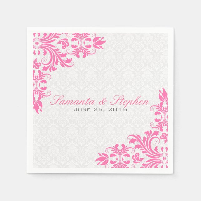 Elegant Pink Lace White Damasks Napkins (Front)
