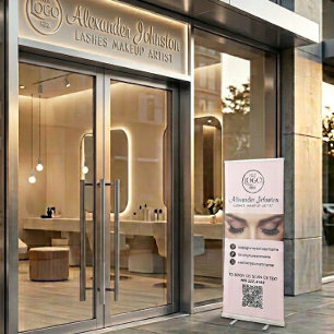 Elegant Pink Lash Makeup Artist QR Code Socials Retractable Banner
