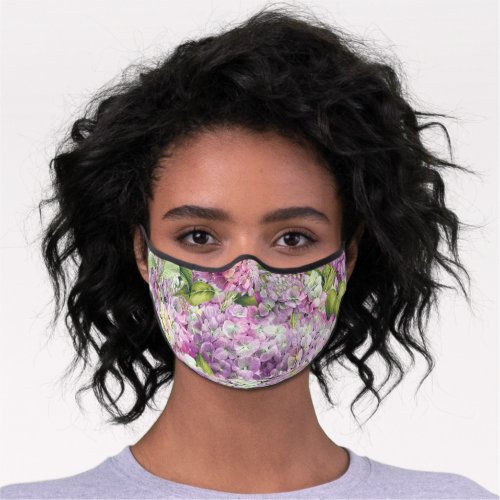 Elegant Pink Lavender Hydrangea Floral Pattern Premium Face Mask