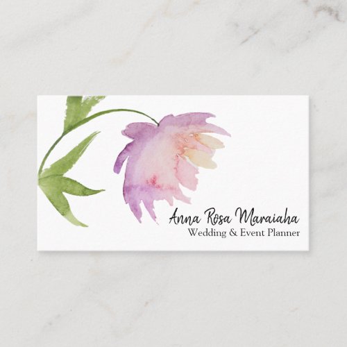  Elegant Pink Lavender Watercolor Peony Floral Business Card