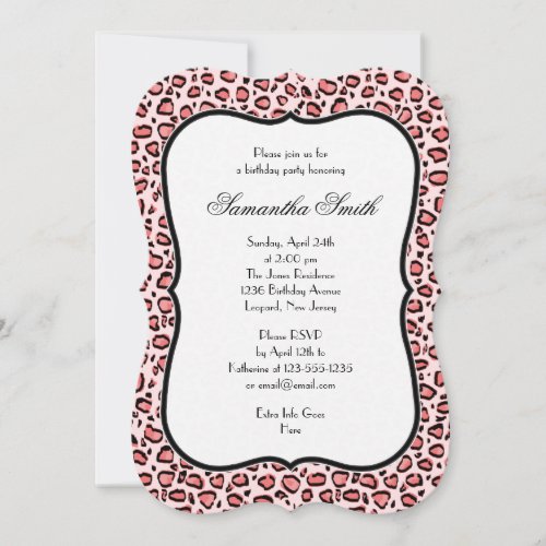 Elegant Pink Leopard Animal Print Birthday Party Invitation